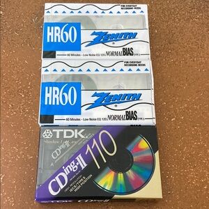 Zenith HR60 and TDK CDing II 110 Cassette Tapes brand new in package NOS Vintage